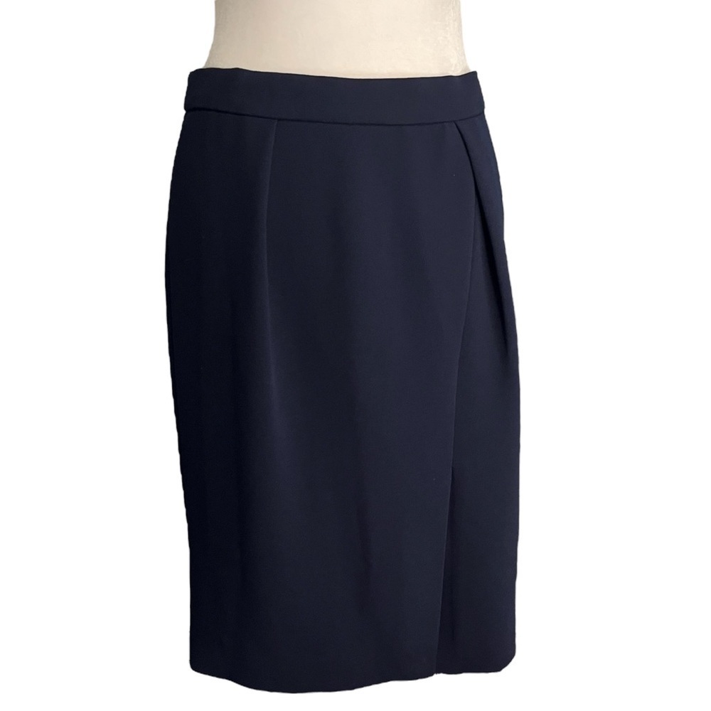 J. Crew Navy Drapey Pencil Skirt Front Slit Suiting Size 2